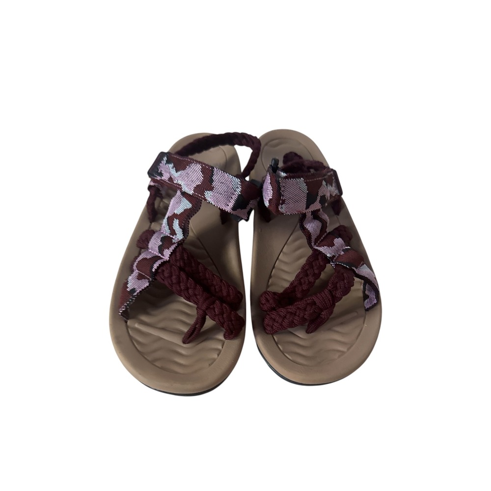 MEGNYA Women Walking Sandals Burgundy Braided Rope Athletic Strappy Hiking Shoes